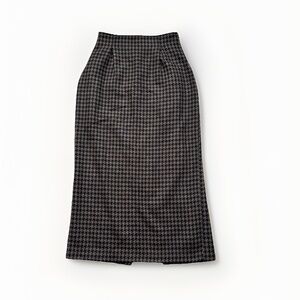 Made in Denmark VTG Wool Houndstooth Midi Pencil Skirt 2 Brown & Black Heritage